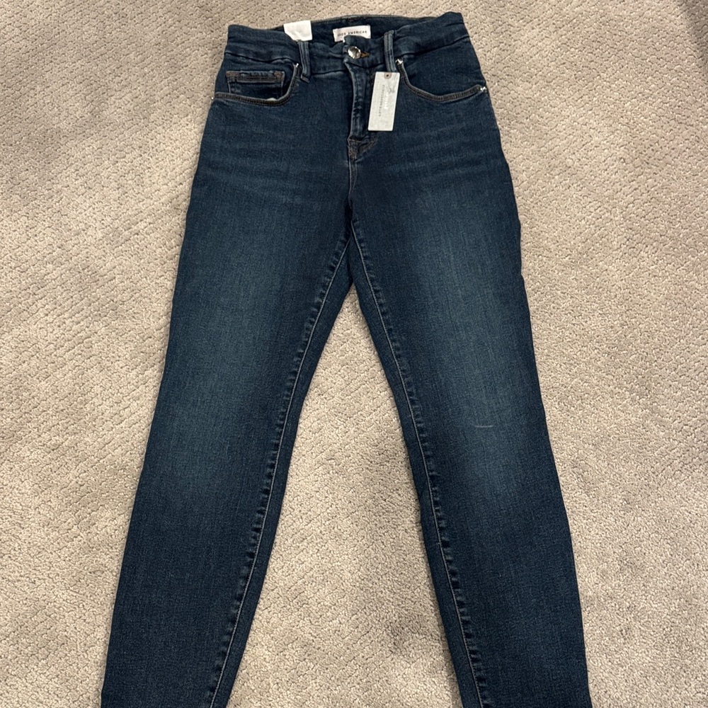 Anthropologie Good American Dark Blue Skinny Jeans Petite 0 NWT